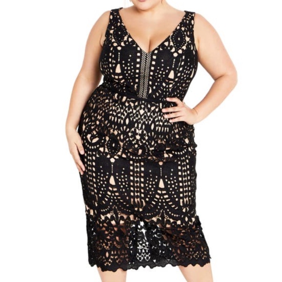City Chic -  Plus Size All Class Black Lace Dress - Picture 1 of 10